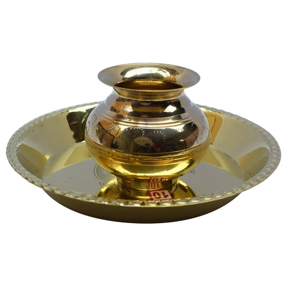 Kalsa Parai Puja Accessory Gifts Pooja Thali Om Gayatri Mantra Brass Kalash Lota Pot for Mandir Temple