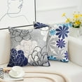 thumbnail image 2 of 4 Pack Linen Throw Pillow Covers Modern Blue Daisy Pattern Decorative Square Cushion Cover for Sofa 18  x 18 inch, 2 of 7