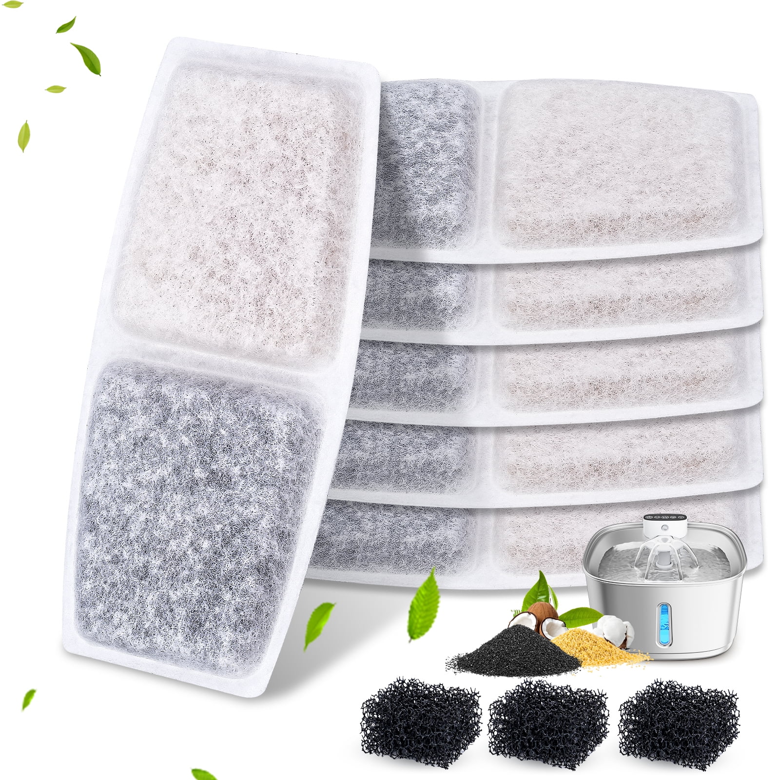 BEBANG Cat Water Fountain Filters 6 Pack Carbon and Sponges photo 1