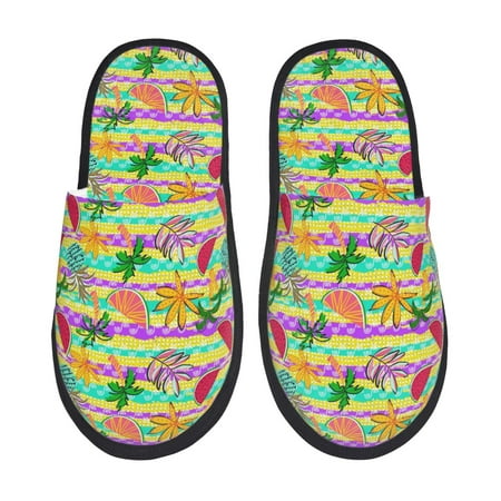 Balery Multicolored Tropical Slient Indoor Furry Fleece Comfort House Shoes Soft Non-Slip Home Shoes Cotton slippers House Slippers-- Medium