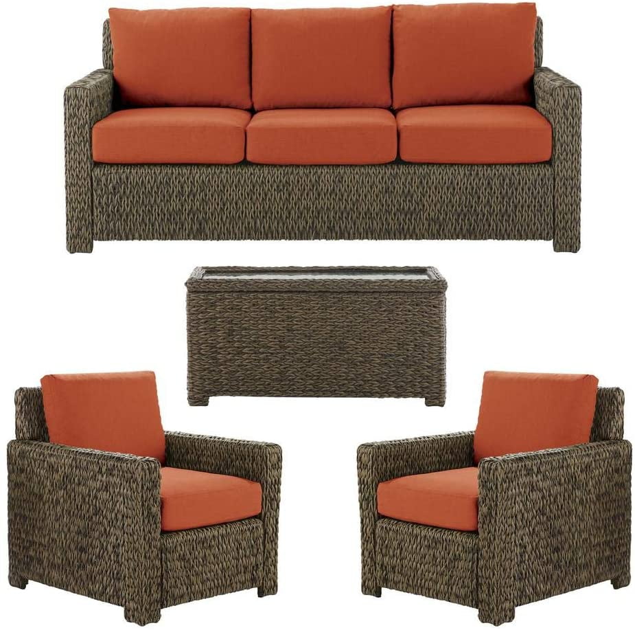 Laguna Point 4 Piece Outdoor Patio Seating Set Brown Wicker Furniture with Red Cushions Includes Sofa Table Walmart