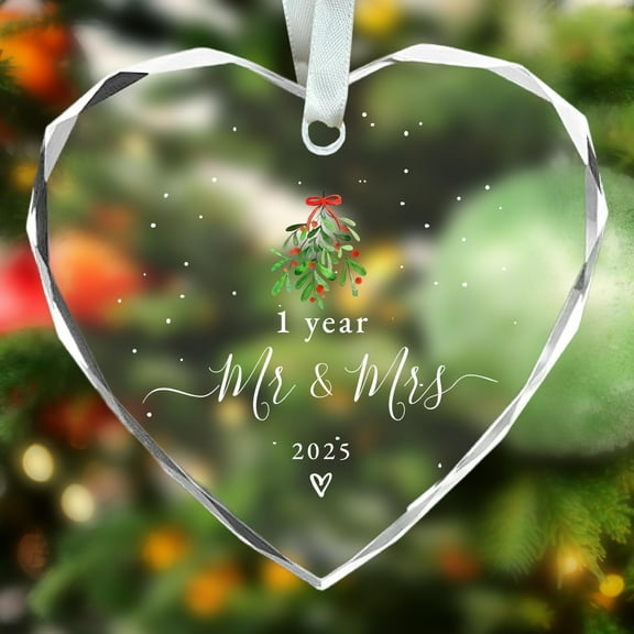 Gifts for First Anniversary Ornament 2025, 1st Anniversary Ornament, 1st Year Wedding Gifts for Couples, Glass Keepsake1 Year as Mr and Mrs Christmas Ornaments 2025