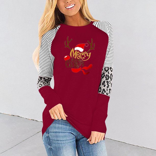 Pntutb Moda Mujer Cuello Redondo Manga Larga Estampado Casual Camiseta Blusa Pntutb Pntutb-8437