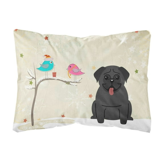 Carolines Treasures BB2478PW1216 Christmas Presents between Friends Pug - Black Canvas Fabric Decorative Pillow, 12H