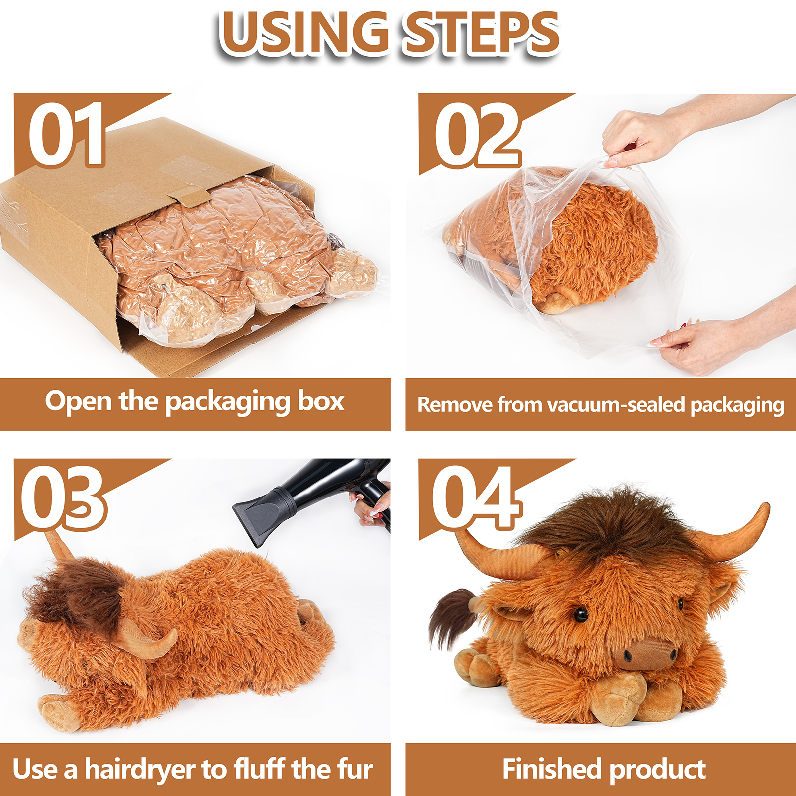 22" Highland Cow Weighted Stuffed Animals,  Brown 4lbs Weighted Highland Cow Plush Gift,  Soft Adorable for Kids and Adults