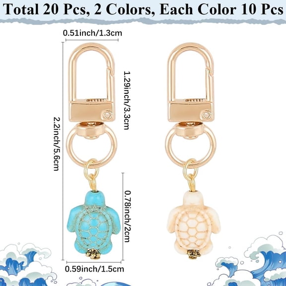 1set 20pcs 2 styles Turquoise Decoration with Alloy Swivel Clasps golden Tortoises Mixed color 56mm 10pcs/style