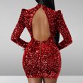thumbnail image 4 of AherBiu Robe à Paillettes pour Femmes Soirée de Nuit Manches Longues Dos Nu Encolure Goutte Scintillante Ajustée Mini Robes, 4 of 7