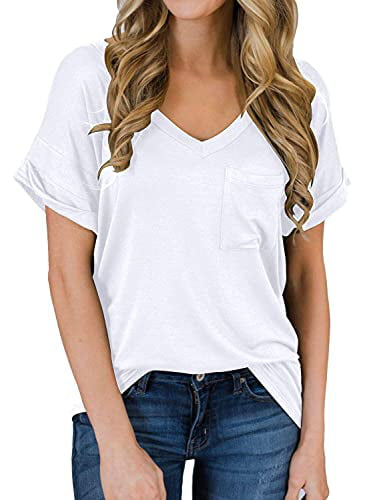 MIHOLL Womens Long Sleeve V-Neck Shirts Loose Casual Tee T-Shirt 