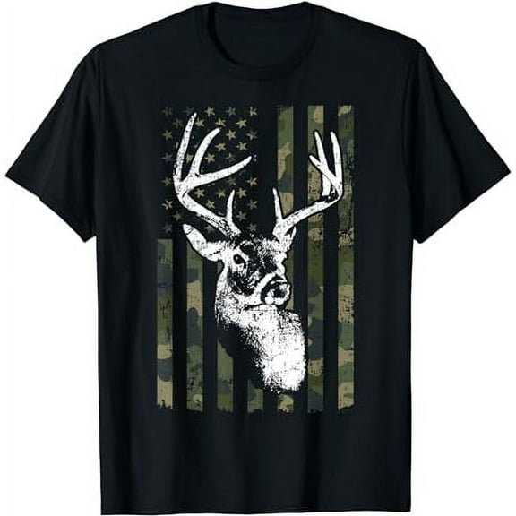 Whitetail Buck Deer Hunting USA Camouflage American Flag T-Shirt