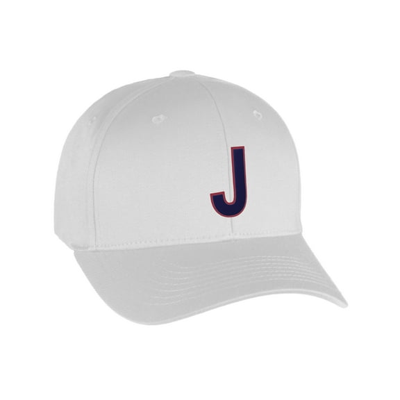 Flexfit Baseball Hat Custom Letter Initials A to Z Curved Bill, White Cap Red Nv