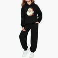 thumbnail image 2 of Girls 2 Piece Outfits Christmas Printed Funny Hoodie and Joggers Pant Set Tracksuit Loose Sweatsuits with Pockets (3-4 Years, Black), 2 of 5