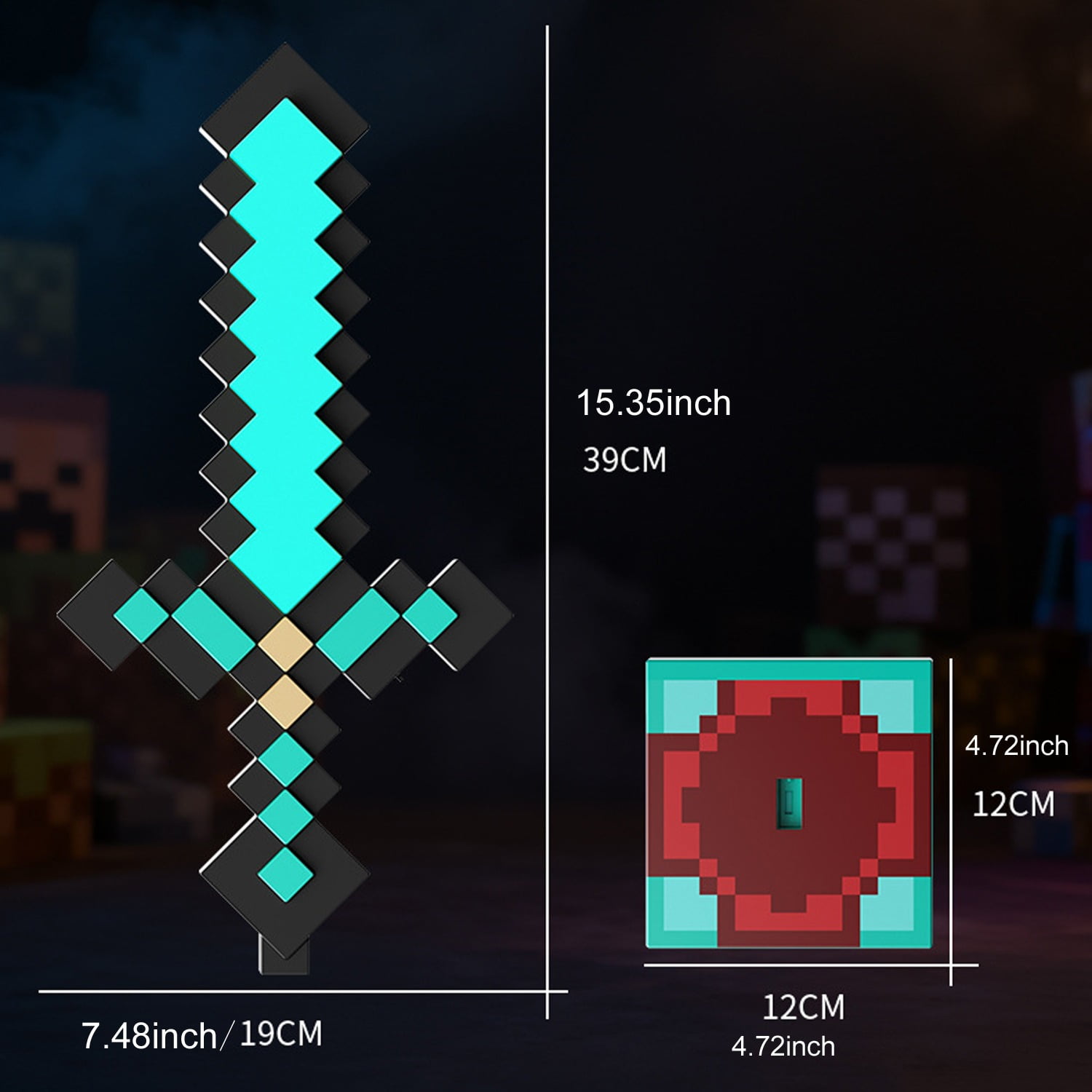 D.FAMILY Pixel Fantasy Diamond Sword Light - Multicolor RGB LED Night Lamp & Gaming Desk Decor