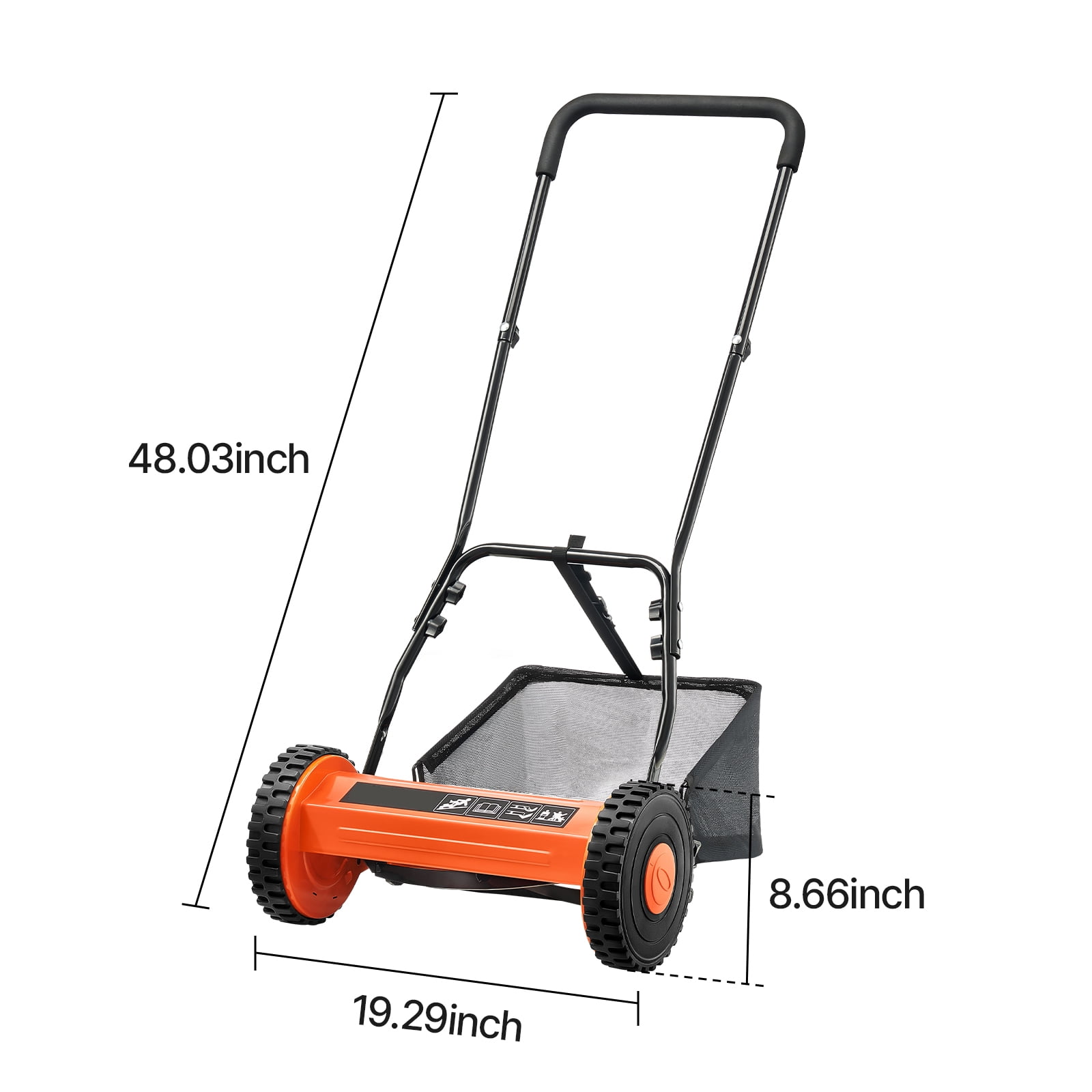 KFFKFF 14-Inch Manual Push Reel Lawn Mower, 5-Blade Design, Adjustable Cutting Height (0.6-1.75 in), Walk-Behind Mower with Grass Catcher for Lawns, Driveways, and Courtyards