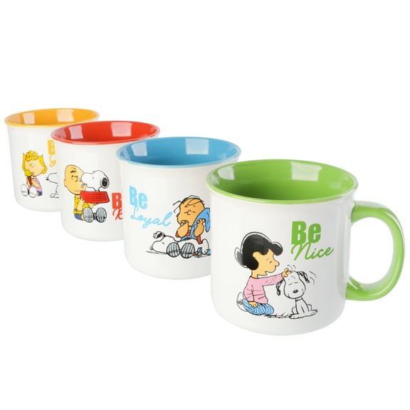 Peanuts Gentle Reminders 4 Pack 21 oz Stoneware Camper Mug Set