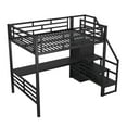 Bellemave Full Size Loft Bed with Desk, Metal Loft Beds with Stair and Builtin Small Wardrobe