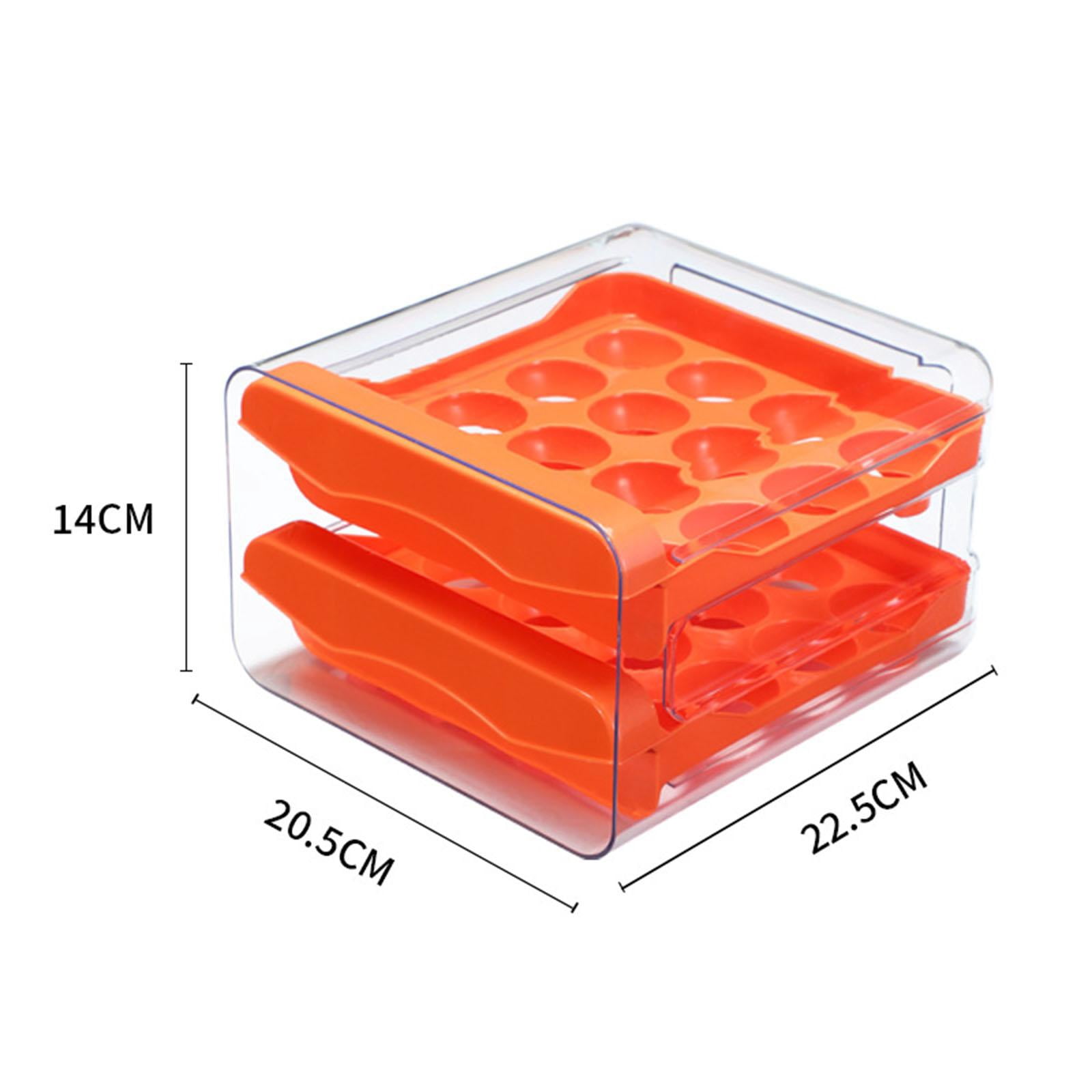Fiocias Refrigerator Egg Storage Box Fridge Egg Organizer 2 Layer Reusable Pull Out Egg Orange