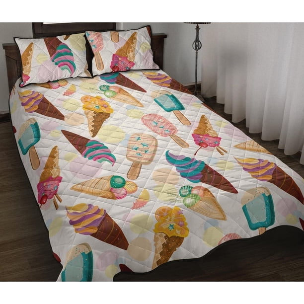 Juego de cama edredón con estampado de helados de colores