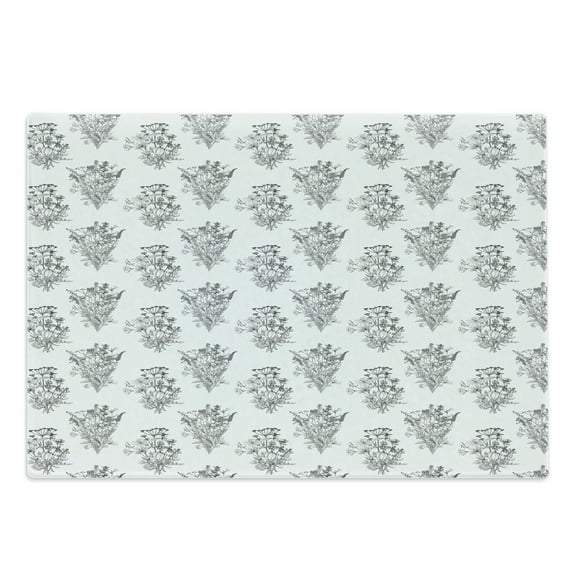 Floral Cutting Board, Vintage Monochrome Design Outline Graphic of Wild Plants with Flowers, Decorative Tempered Glass Cutting and Serving Board, in 3 Sizes, by Ambesonne