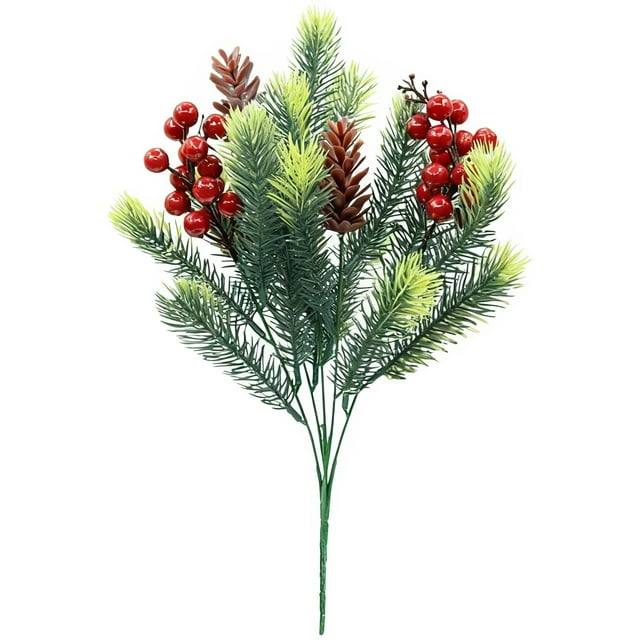 Jierger Pics de Noël Artificiels Assortis Faux Piques de Pin et Baies Rouges, Tiges Pulvérisation Brindilles Branches Persistantes pour Bricolage Artisanat de Vacances, Ornement de Guirlande et Arrangement de Couronne