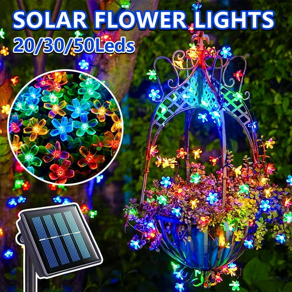 50/30/20 LED Flower Solar String Lights Outdoor Waterproof Fairy Lights for Garden Yard Fence Patio Christmas Tree Wedding Party Decor, Multicolor