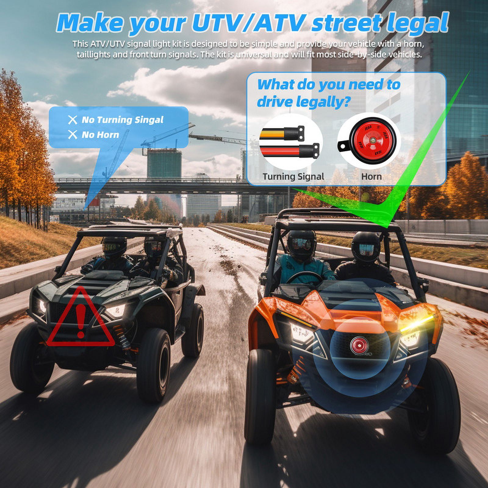 Roykaw UTV Turn Signal Street Legal Kit for Polaris, Kawasaki, Arctic Cat, Pioneer, Talon, Can-Am