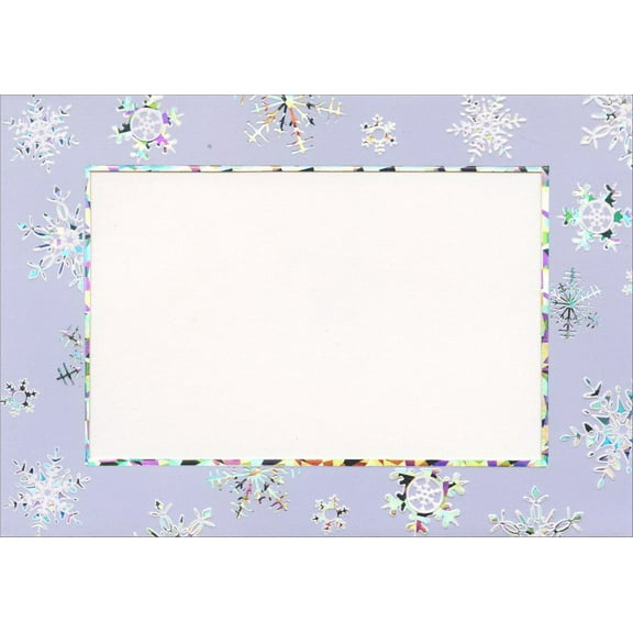 Designer Greetings Large Silver Foil and White Snowflakes on Blue Photo Holders Box of 15 Season's Greetings Cards