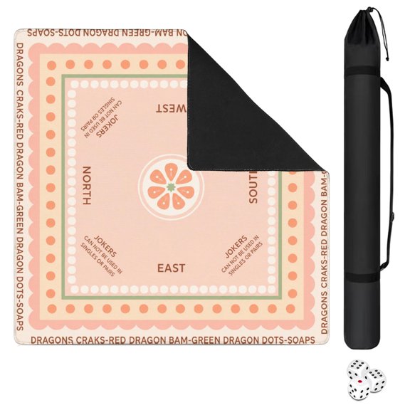 Peach Citrus Dragon Craks Mahjong Mat 31.5x31.5 Inch | Non-Slip And Noise Reduction Mah Jong Table Mat Cover with Carrying Bag For Mahjong Lovers, Poker, Board Games And Dominoes