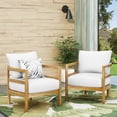 thumbnail image 3 of Set of 2, Outdoor Acacia Wood Patio Club Chair, Wood Patio Furniture,Waterproof Thick Cushion Deep Seating for Porch, Garden, Backyard, Balcony, Weight Capacity 400lbs, Light Teak Finish, White, 3 of 9