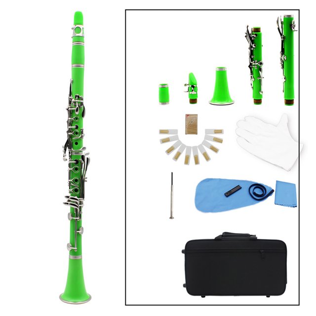 Clarinet ABS 17 Key bB Flat Soprano Binocular Clarinet with Cleaning Cloth Gloves 10 Reeds Screwdriver Reed Case Woodwind Instrument