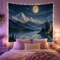 thumbnail image 2 of Moonlit Mountains Reflecting in a Calm Lake Serene Illustration for Nature Lovers, Celestial Home Art Decor Housewarming Gift Tapestry Wall Hanging for Bedroom and Living Room, 2 of 7