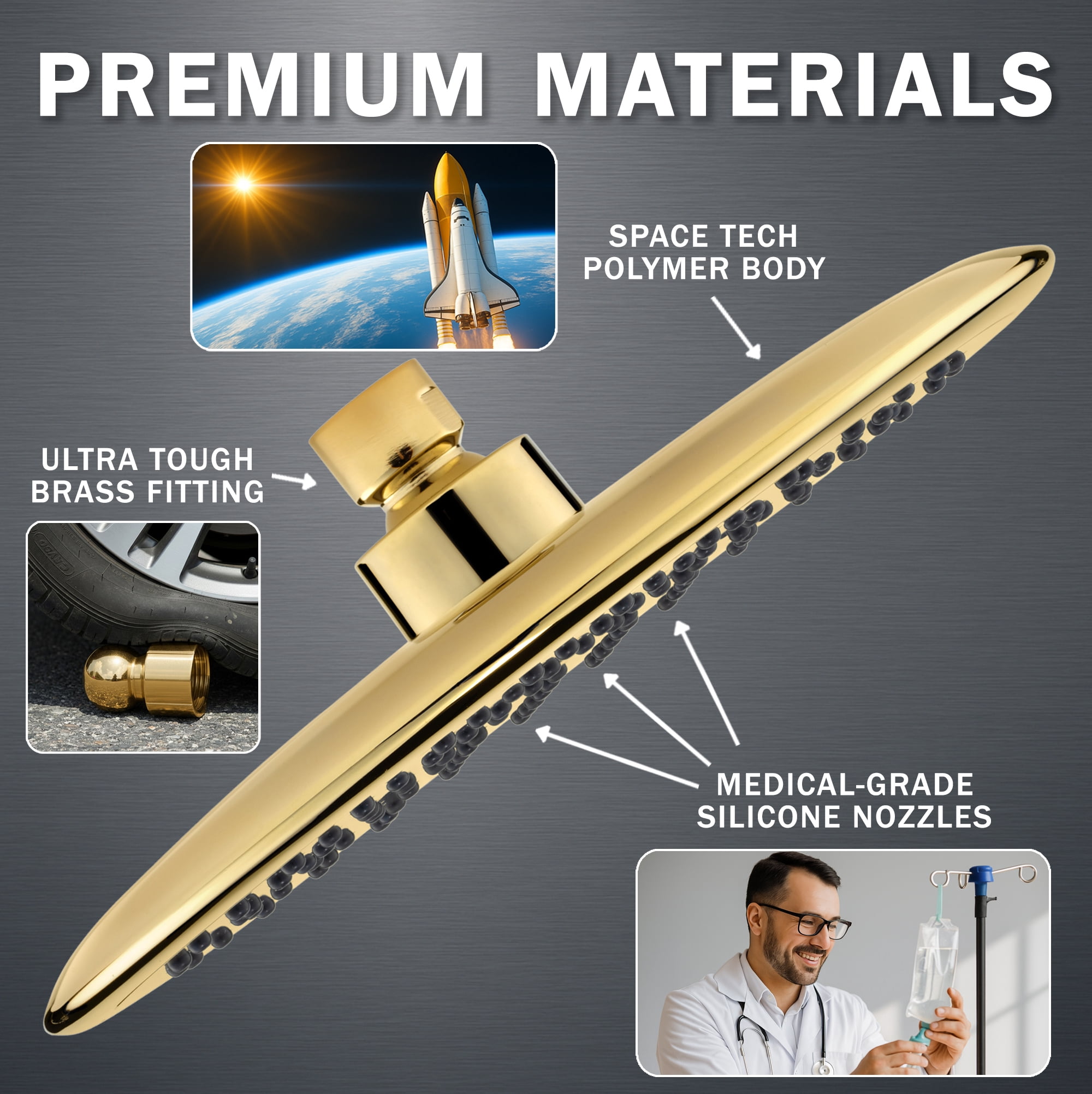 Aqua Elegante Waterfall Shower Head for High Flow Rain Showers - 2.5 GPM - Polished Brass