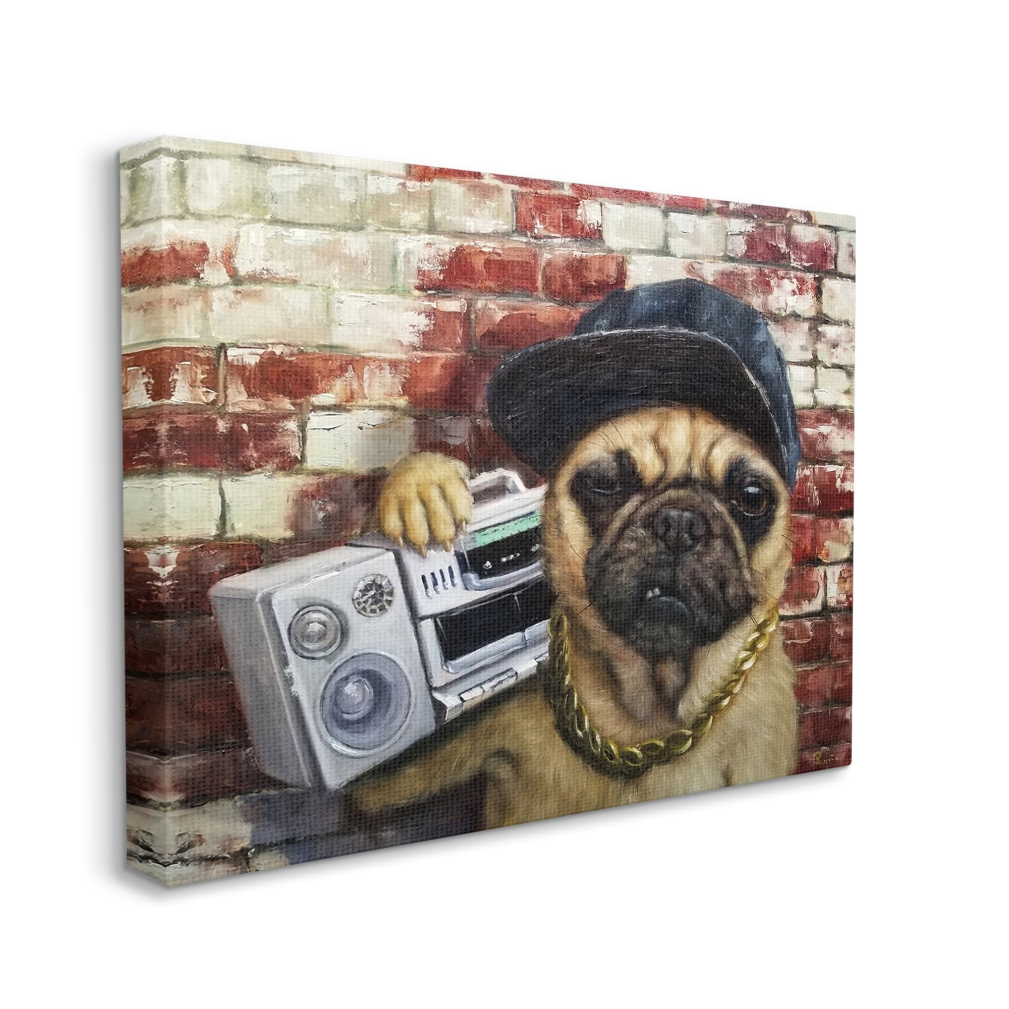 Stupell Industries Urban Pug Dog Boombox Music Chain Necklace Canvas Wall Art, 40 x 30, Design by Lucia Heffernan