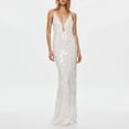 thumbnail image 2 of KHONTS Women's Sparkly Sequin Prom Dress V Neck Long Formal Evening Party Gowns White S, 2 of 4