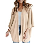 Cardigans for Women Summer Kimono Loose Waffle Knit 3/4 Sleeve Loose Open Front Sweater Outerwear