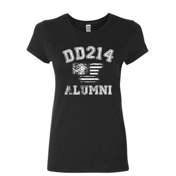 Tee Hunt DD214 Alumni Distressed American Flag Women's T-Shirt Military Veteran Shirt