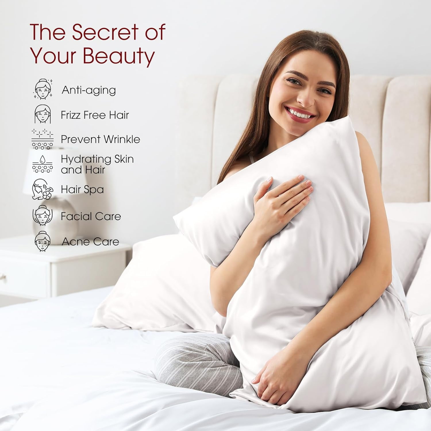 QIUYIDP Silk Pillow Cases 2 Pack Queen Size Mulberry Silk Pillowcase for Hair and Skin Set of 2 Highest Grade 6A Silk Soft Breathable Cooling with Hidden Zipper, White