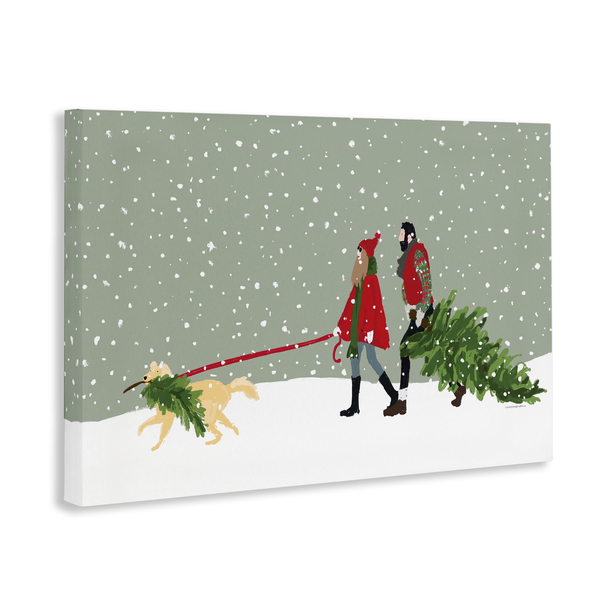 Stupell Industries Couple with Christmas Tree Holiday Painting Gallery Wrapped Canvas Art Prints Wall Art, 45 x 30
