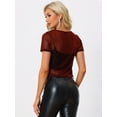 thumbnail image 4 of DARING DIVA Shirt Short Sleeve Mesh Metallic Shiny Top M Red, 4 of 6