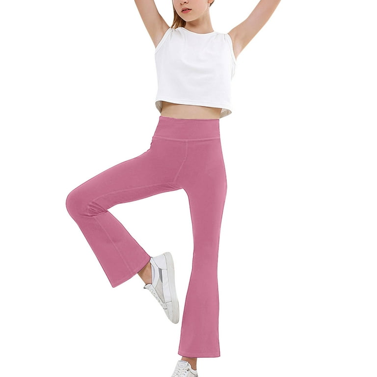KaLI_store Baby Girl Pants Girls Yoga Pants Cross High Waisted Flare Pants  Casual Activewear Kids Bell Bottoms Pants Pink,9-10 Years