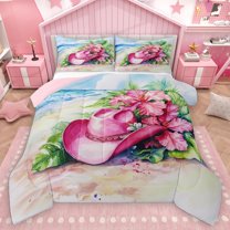 Homewish Boys Girls Cowgirl Floral Hat 3 Pieces Queen Comforter Set,Exotic Style Ultra Soft Bedding Sets,Western Theme Bedding Comforter Set Breathable,Super Cozy Room Decor,Reversible