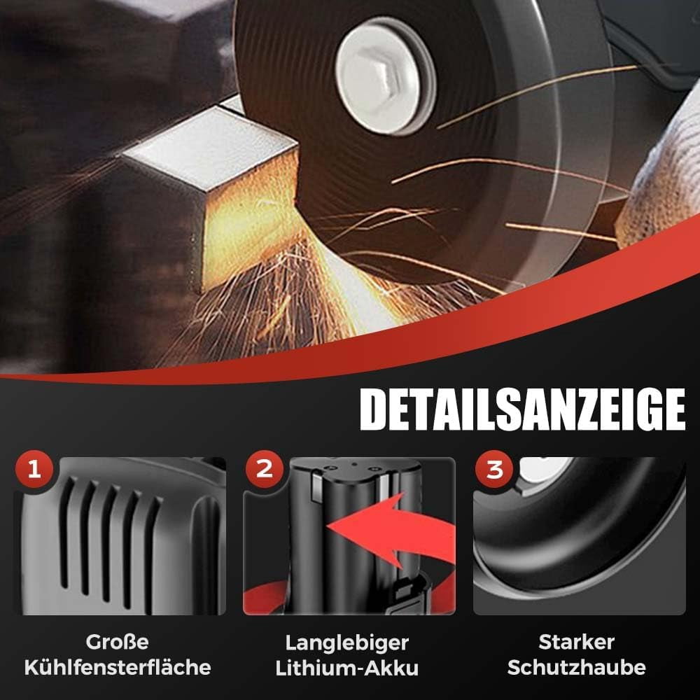 12V Mini Angle Grinder with Cutting Disc, 2025 New Cordless Angle Grinder, Portable Electric Grinder Tool for Home and Workshop Use, Handheld Grinder for DIY Projects 1 Batteries