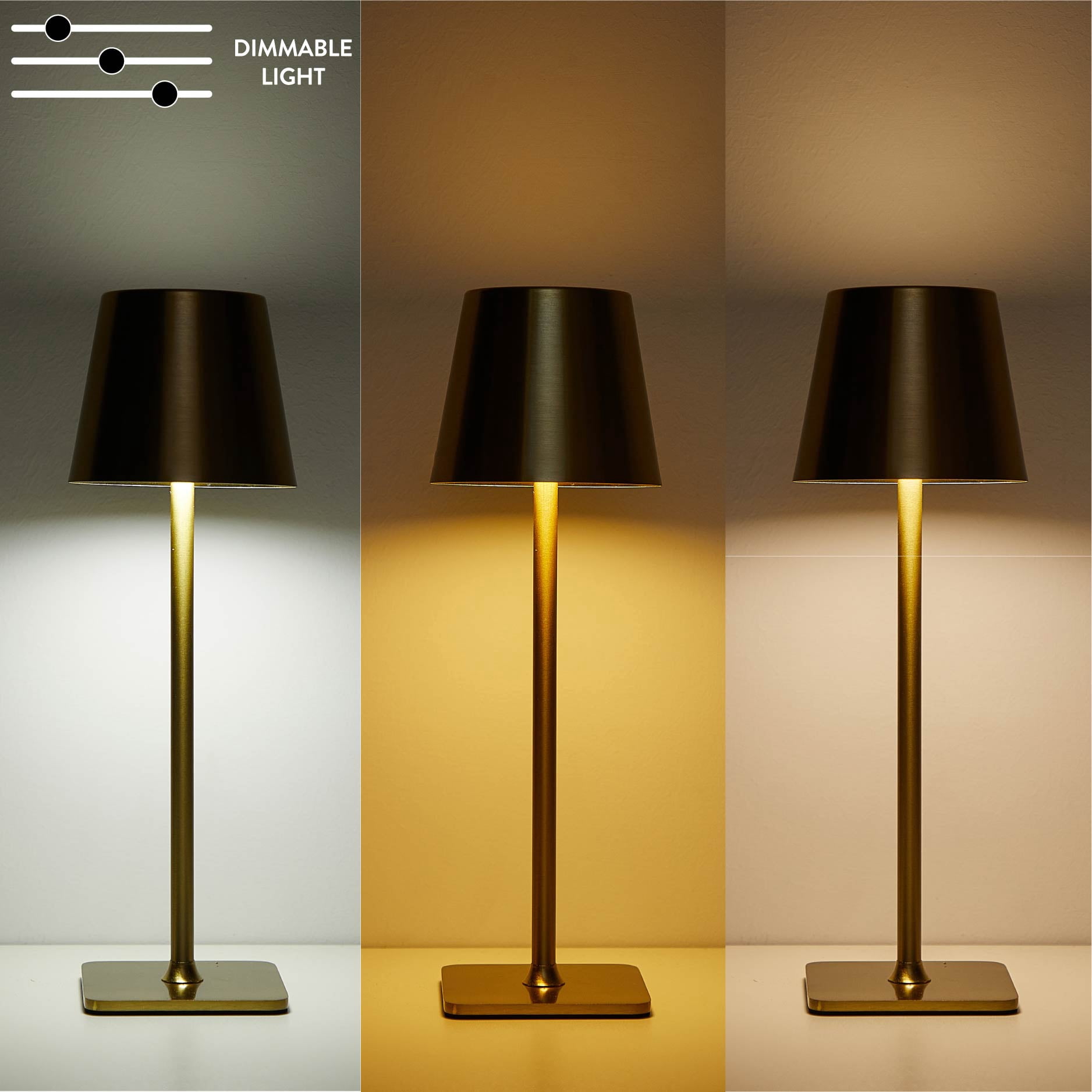 Mainstays 13-inch Gold Rechargeable Table Lamp with Touch Controls and Dimming