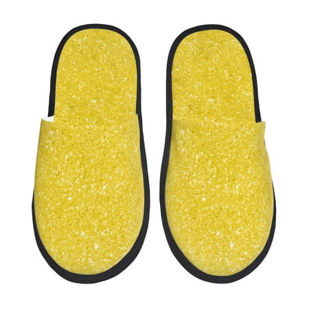 Balery Yellow Glitter Slient Indoor Furry Fleece Comfort House Shoes Soft Non-Slip Home Shoes Cotton slippers House Slippers-- Medium
