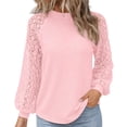 thumbnail image 2 of ZDNIXIAN Loose Fit Tees Blouses ,Hollow Lace Raglan Puff Long Sleeve Top, Crew Neck Loose Fit Solid Color Pullover Shirt, 2 of 7