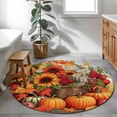 thumbnail image 3 of Round Rugs 3Ft, Orange Pumpkins Fall Round Area Rug Washable Indoor Throw Carpet, Watercolor Sunflower Botanical Small Non Slip Circle Rug for Bedroom Living Room Home Decor Aesthetic, 3 of 8