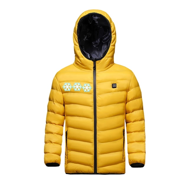 Penkiiy Heated Jacket for Kids USB Intelligent Constant Temperature Heated Windproof Plus Size Children Winter 3 Heated Jacket Coat 12-13 Years Yellow