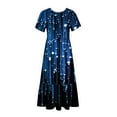 thumbnail image 6 of Penkiiy Women's Summer Shiny Print Casual Short Sleeve Crewneck Basic Swing T Shirt Dress Flowy Beach Vacation Sundress 2XL Blue, 6 of 8
