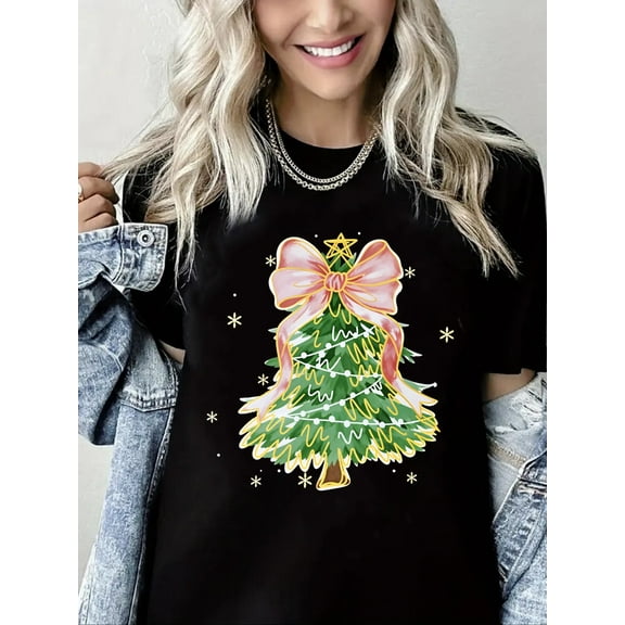 Christmas Shirts for Women: Merry and Bright T Shirt Short Sleeve Christmas Tree Shirt Christmas Vacation Tee
