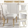 thumbnail image 4 of 7-Piece Glass Dining Table Set, 63" Tempered Glass Top with Gold Stainless Steel Cross Legs, 6 Velvet Upholstered Tufted Dining Chairs with Pull Ring, for Dining Room, Living Room, 4 of 6