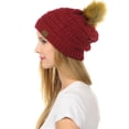thumbnail image 4 of C.C Hat-43 Thick Warm Cap Hat Skully Faux Fur Pom Pom Cable Knit Beanie Burgundy, 4 of 4